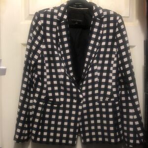 Banana Republic Black White Navy Plaid Gingham Blazer sz 8 single button close